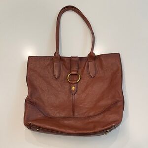 Frye Tan Leather Tote with Gold Accents